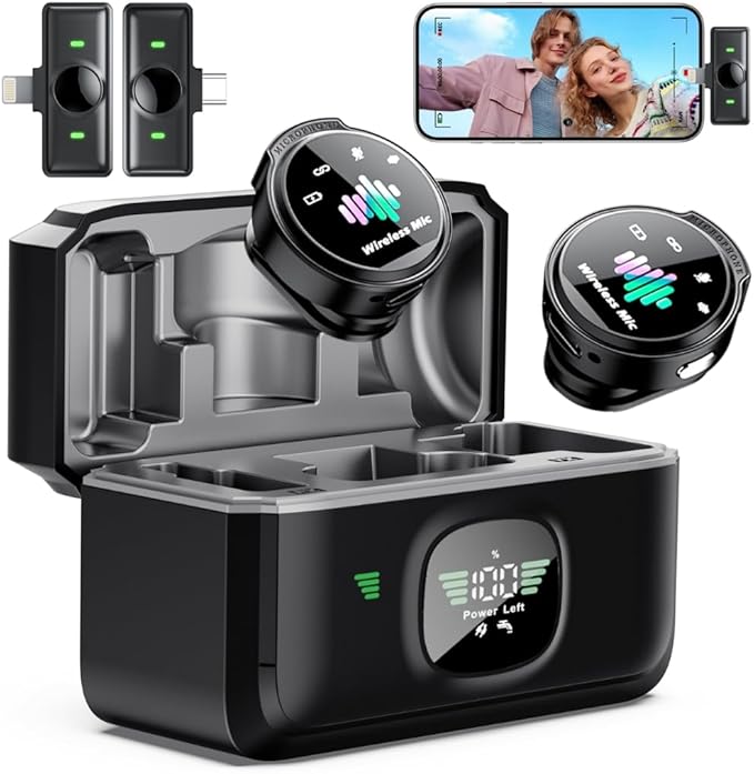 Wireless Lavalier Microphone for iPhone: 80H with Charging Case | Microphone for iPhone & Android -30dB Noise Reduction - Plug & Play - Mini Mic for Vlogging TikTok YouTube by Unknown
