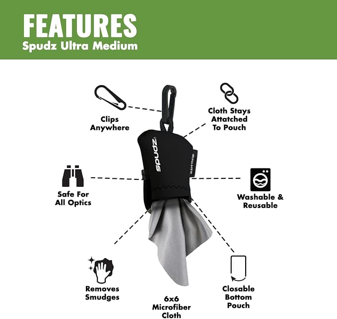 SPUDZ Ultra Microfiber Lens Cleaner with Closeable Bottom – Clip-On Pouch, Washable – for Binoculars, Scopes, Glasses, Screens | Ultra Multi-Camo, 10 x 10 Inch - Image 3