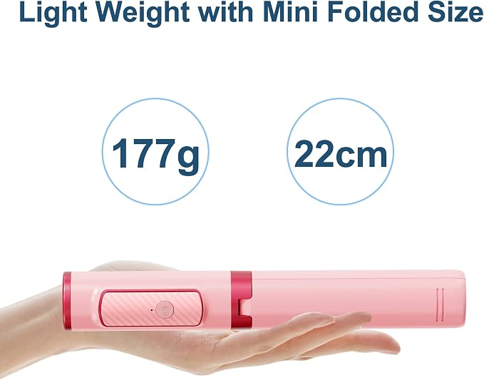 Selfie Stick, Foldable Cellphone Tripod with Remote, Travel Tripod for iPhone Series Android, Video Recording - Pink - Image 7