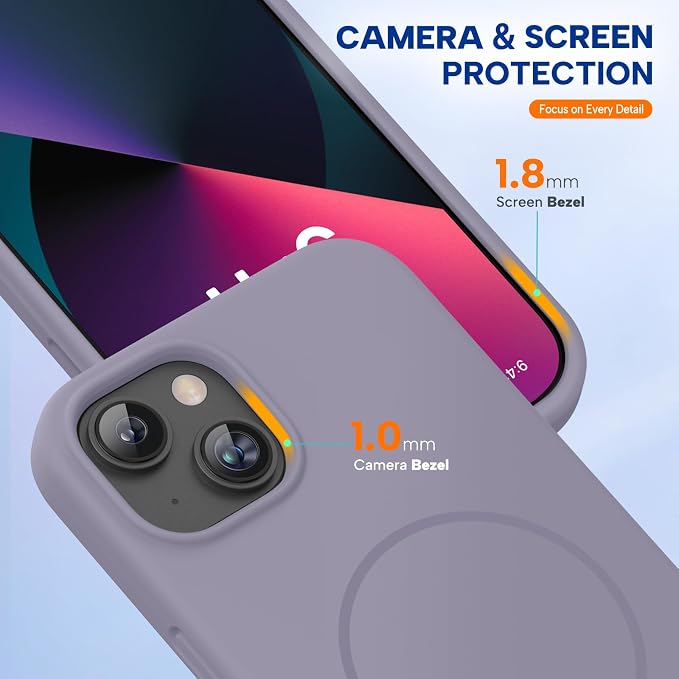 miracase Magnetic for iPhone 13 Case, [Soft Anti-Scratch Microfiber Lining], Compatible with MagSafe, Liquid Silicone Case Shockproof Drop Protection Phone Case for 13, Lavender Gray - Image 8