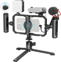 SmallRig Pro Phone Stabilizer Video Rig Kit, All-in-One Creator Bundle with LED Light, Mic,Table Tripod, Dual Handles for Live Streaming, for Creator, for iPhone 17/16/15 Pro, Android by SmallRig