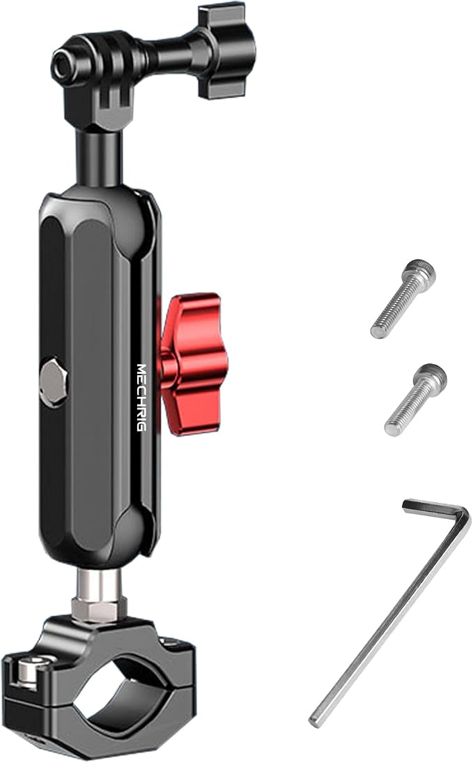 Camera Clamp Mount, Super Camera Clamp Mount Double Ball Head Magic Arm Adapter with U-Shaped for Motorcycle Handlebar Mounts & Aluminum Alloy Bike Handlebar Bracket - 360° Rotating, 78003 by Mechrig