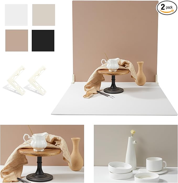 2-Sided 2 PCS Morandi Photo Backdrop Boards, Flat Lay Food Photography Background, Durable Waterproof Product Photography, 24x24 Inch, BEIYANG by BEIYANG