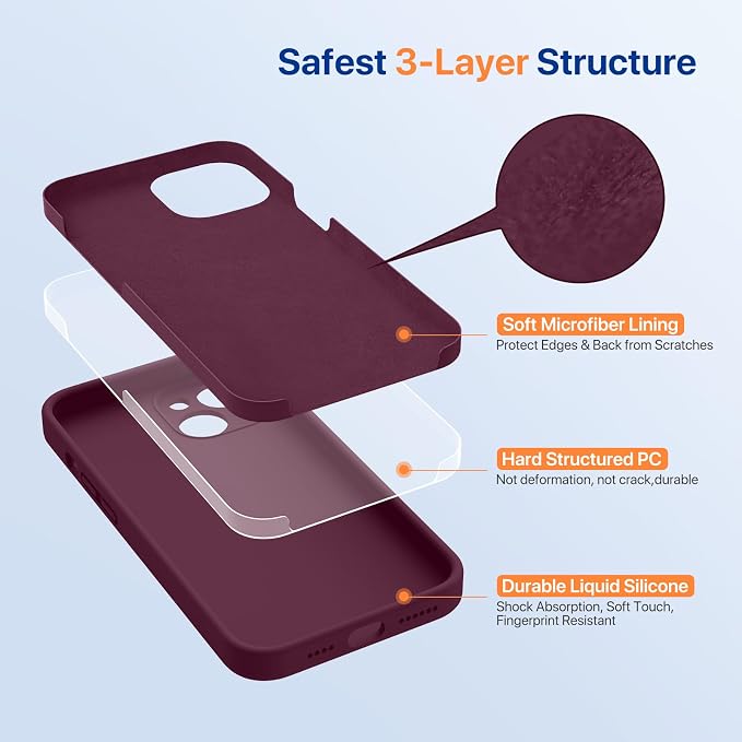 Miracase Silicone for iPhone 14 Case, Wine Red | Soft Anti-Scratch Microfiber Lining, Premium Silicone Cover Shockproof Drop Protection Phone Case for 14 - Image 3