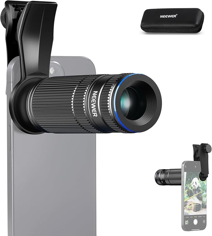 NEEWER 7X Telephoto Lens with Phone Lens Clip Compatible with iPhone Samsung, 15 Elements 12 Groups 7X Magnification Phone Lens for 17mm Thread Phone Cage/Phone Case/Backplate, LS-36 PRO by Neewer