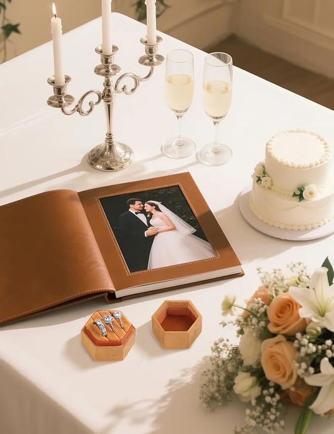 MFXIP Velvet 3 Slots Jewelry Ring Box Engagement Wedding Box Keepsake Box Bridal Photo Ring Triple Slots Hexagon - Image 5