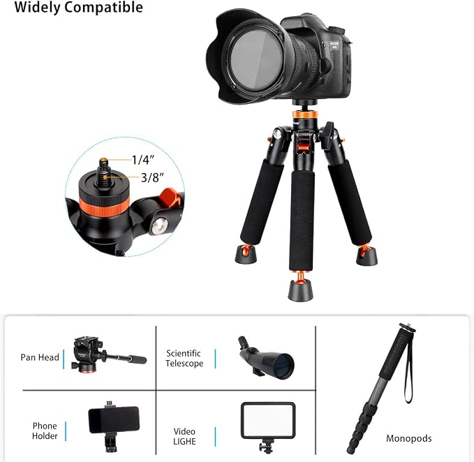 Koolehaoda 69" Aluminum Camera Monopod with Tripod Base, 6 Sections | 6-Section Adjustable Height 18"-69", Φ28mm Leg, Metal Tripod Base, Load Capacity 13lbs/6kg, for DSLR Mirrorless Camera - Image 5