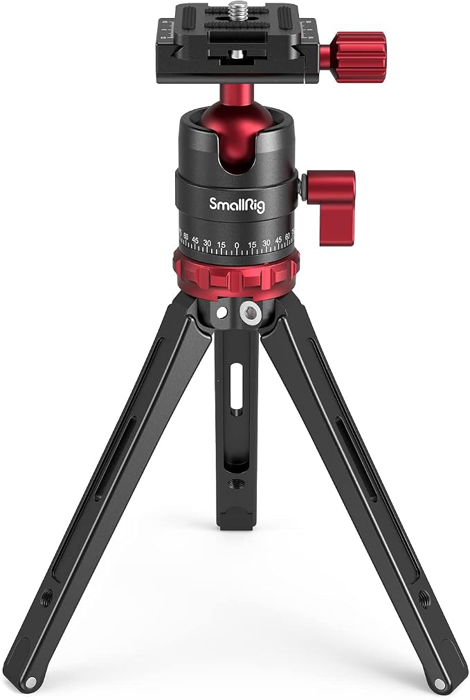 SmallRig Desktop Mini Tripod for Camera/Phone, Aluminum, Load up to 11lbs | Aluminum Alloy, with 360 Degree Ball Head, 1/4'' Quick Shoe Plate for Vlogging DSLR Camera Video, Load up to 11 pounds by SmallRig