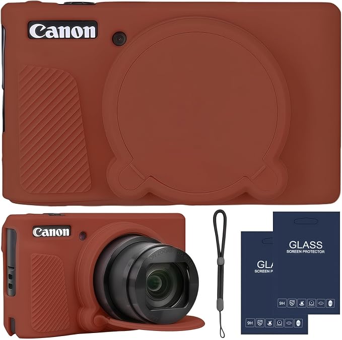 Camera Case for Canon PowerShot SX740/ SX730 Digital Camera, SX740 HS Case | Soft Silicone Protective Case Removable Lens Cover, Comes with 2 Screen Protectors and 1 Wrist Strap. (Brown) by SZHSYJY