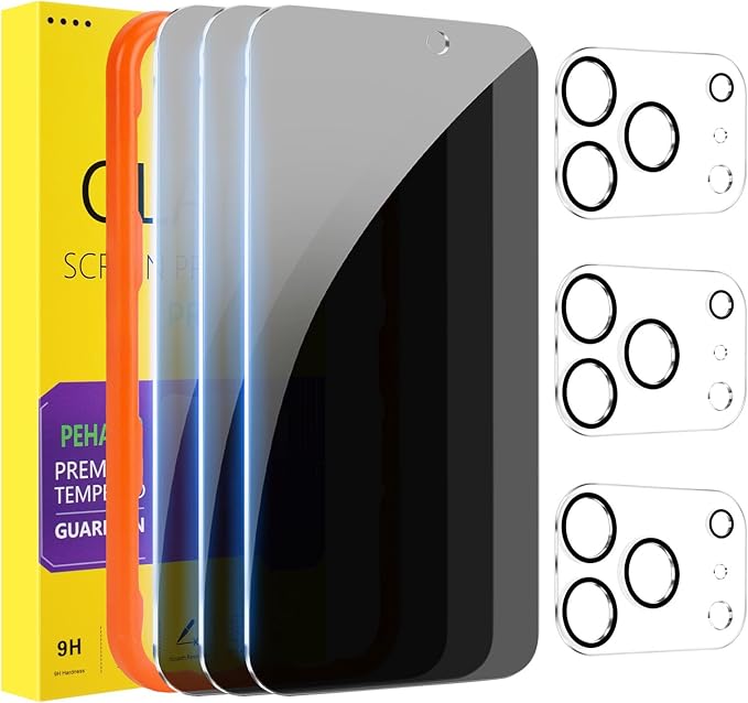 PEHAEL for iPhone 17 Pro Max Privacy Screen Protector+Camera Lens Protector | 3+3 Pack, Installation Frame, Cleaning kits, Anti-Spy Private, Anti-Scratch, 9H Tempered Glass, Case Friendly, [6.9 inch] by PEHAEL