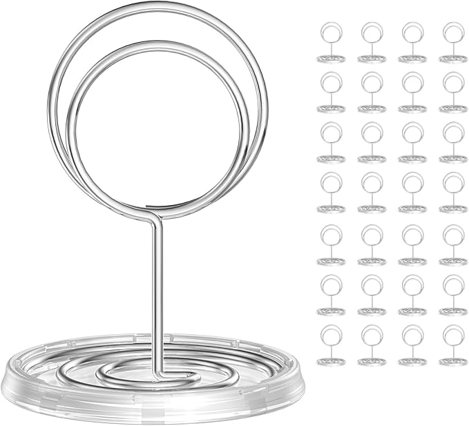 30 Pack Silver Table Number Holders with Clear Base – Metal Place Card Holders for Table, Photo Picture Display Stands for Wedding Party Banquet Restaurant Events (Silver) by Unknown