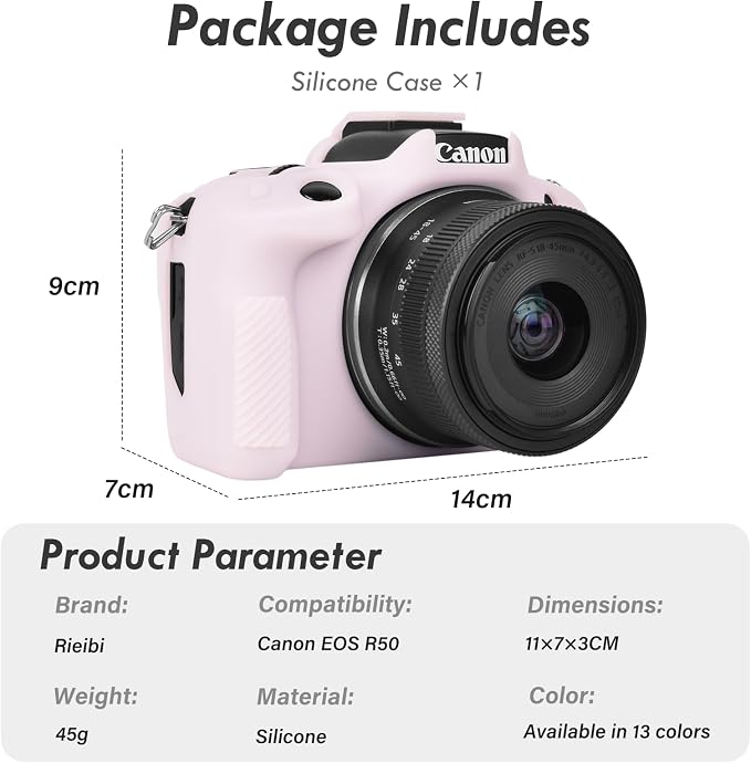 Rieibi EOSR50 EOS R50 Case, Soft Silicone Protective Case for Canon EOS R50 EOSR50 Vlogging Camera, Lightweight EOS R50 Camera Case Cover Grip Body Skin - Light Pink - Image 2