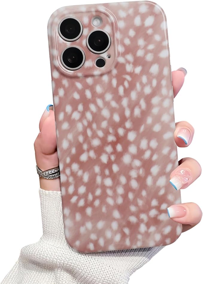 Cute Phone Case for iPhone 16 Pro Max Case Fawn Deer Print | Camera Lens Protection,Slim Shockproof TPU,Chic Trendy Aesthetic Girly Cover for Women Men by XQAGU