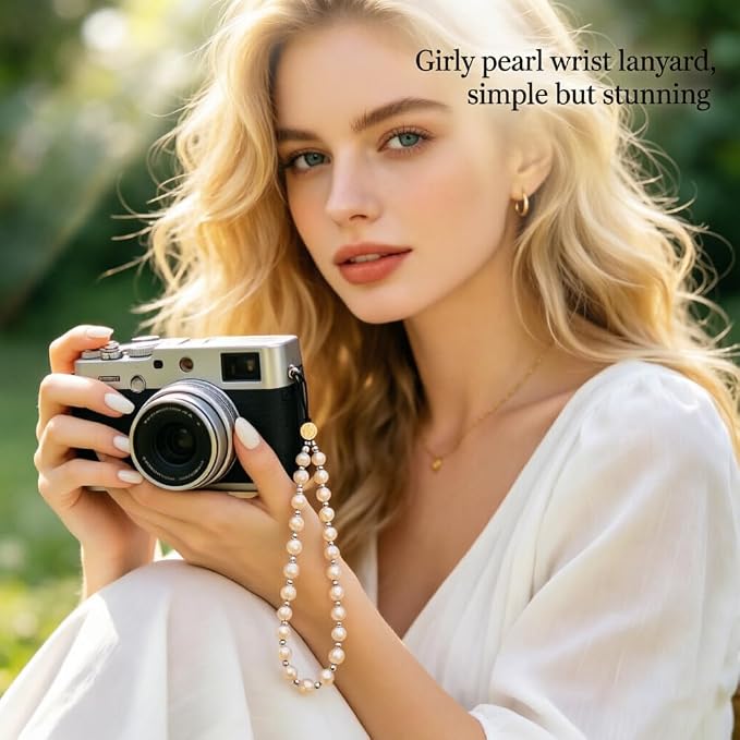 2 Pcs Phone Charm Beaded Strap Cute Cell Phone Wrist Straps String Accessories Hand Aesthetic Lanyard Wristlet Chain for iPhone 17 Pro 16 Camera AirPods Bags Keychains Women Girls Pearl Gold and Puple - Image 4