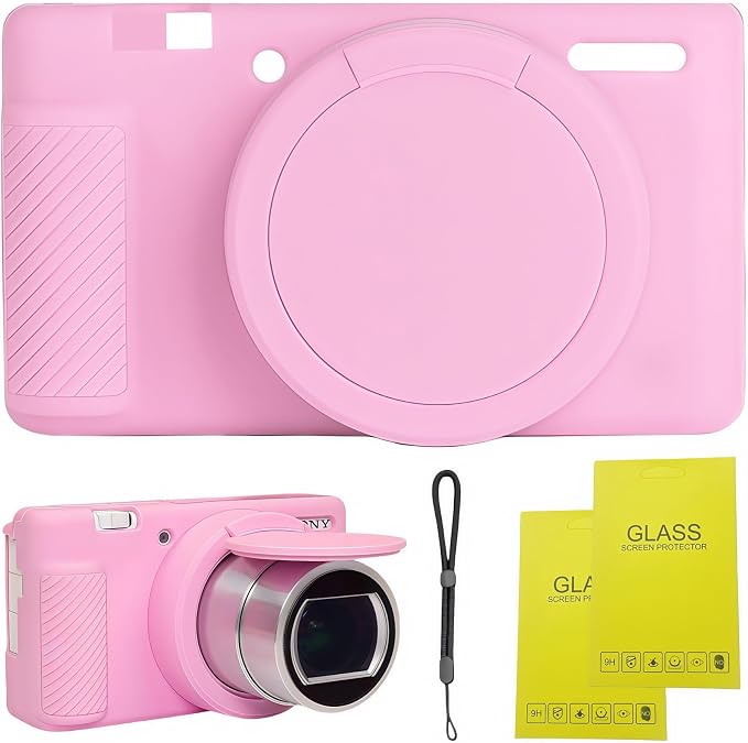 Camera Case for Sony ZV1 Digital Camera.ZV-1 Accessories | Soft Silicone Protective Case Removable Lens Cover,Comes with 2 Screen Protectors and 1 Wrist Strap. (Pink) by SZHSYJY