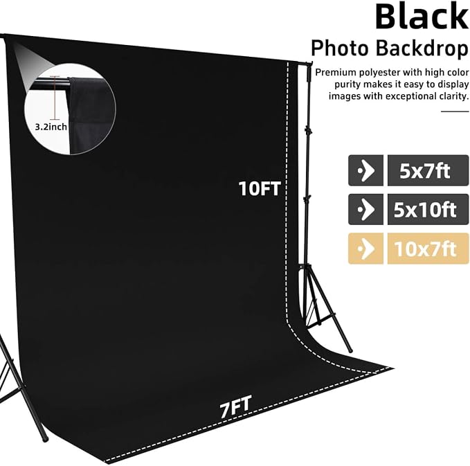 Black Photo Backdrop for Photography Photoshoot Background, 10x7FT | Multipurpose Screen for Portrait Studio Video Recording Halloween Party Non-Reflective Easy Setup High Density - Image 4