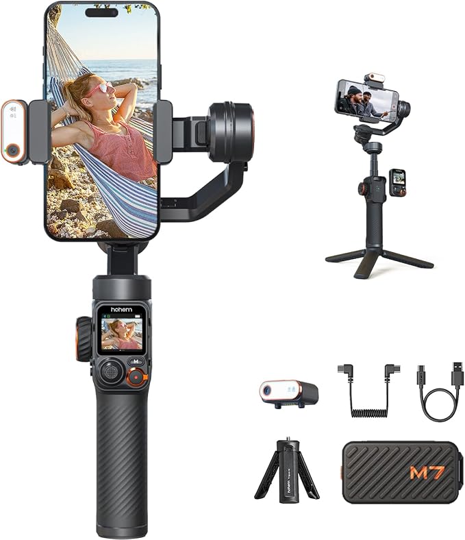 Hohem iSteady M7 Gimbal Stabilizer for Smartphone, Magnetic AI Tracker Fill Light, Detachable Touchscreen Remote Controller, Built-in Extension Rod, 500g Payload Gimbal Stabilizer for iPhone Android by Hohem