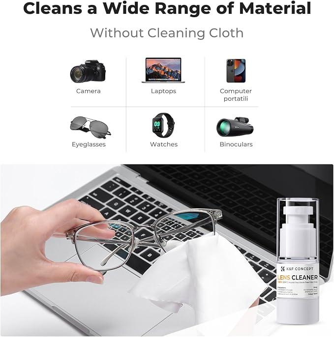 K&F CONCEPT Spray and Lens Cleaner Care Kit, Camera Lens Cleaner | Efficient Cleaning，Easy to Carry, for All Optical Glasses Telescopes Laptops Computers,MW02 - Image 2