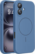 miracase Magnetic for iPhone 16 Plus Case, [Soft Anti-Scratch Microfiber Lining], Compatible with MagSafe, Liquid Silicone Shockproof Drop Protection Phone Case for 16 Plus,Glass Blue by Miracase