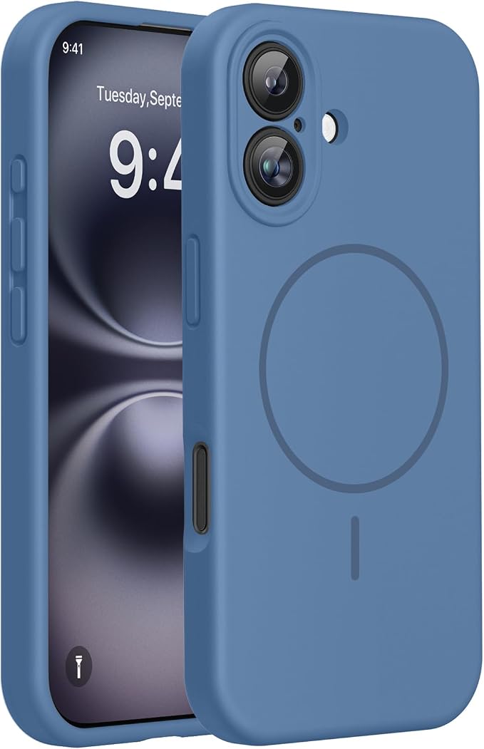miracase Magnetic for iPhone 16 Plus Case, [Soft Anti-Scratch Microfiber Lining], Compatible with MagSafe, Liquid Silicone Shockproof Drop Protection Phone Case for 16 Plus,Glass Blue by Miracase