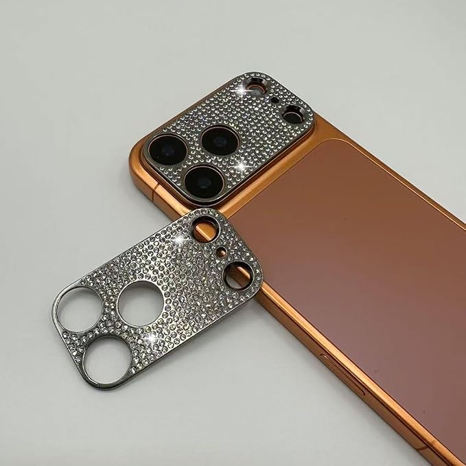 2 Pack Glitter Camera Lens Cover Protector for iPhone 17 Promax，Metal Bling Diamond Camera Lens Cover Sticker Protector (for iPhone 17 Promax-Black) by GSRYPC