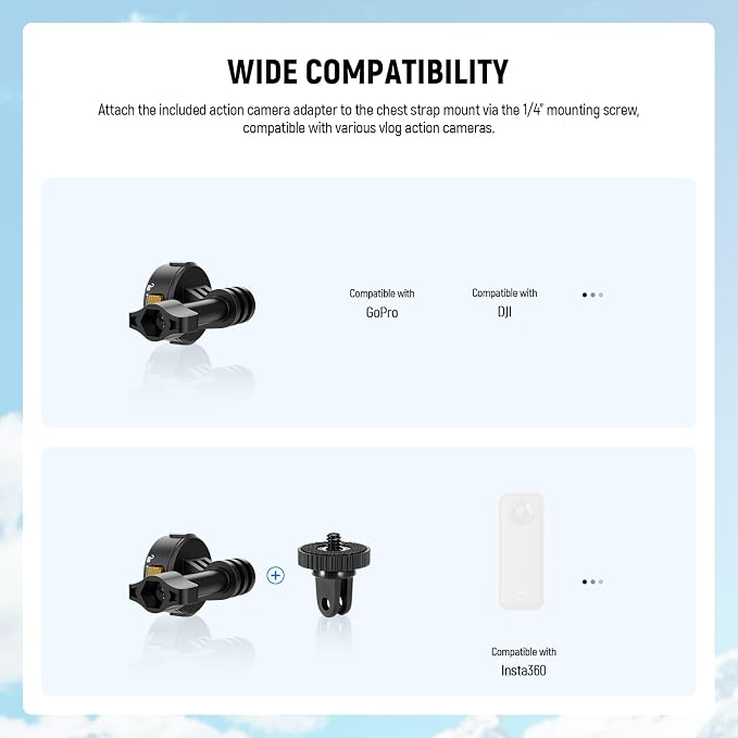 NEEWER Chest Mount Harness for Action Camera,Adjustable Hand Free Chest Strap Compatible with GoPro Hero DJI Osmo Insta360,Magnetic Release Action Camera Chest Mount for Point of View Video Vlog,GP25 - Image 3