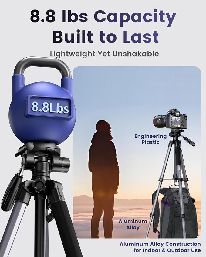 CAMBOFOTO 74″ Camera Tripod, Phone Tripod for iPhone Lightweight Tripod | 360° Pan Head Gunmetal Gray Heavy‐Duty Tripod Stand for DSLR & Mirrorless Cameras/Smartphones/GoPro, with Phone Mount - Image 2