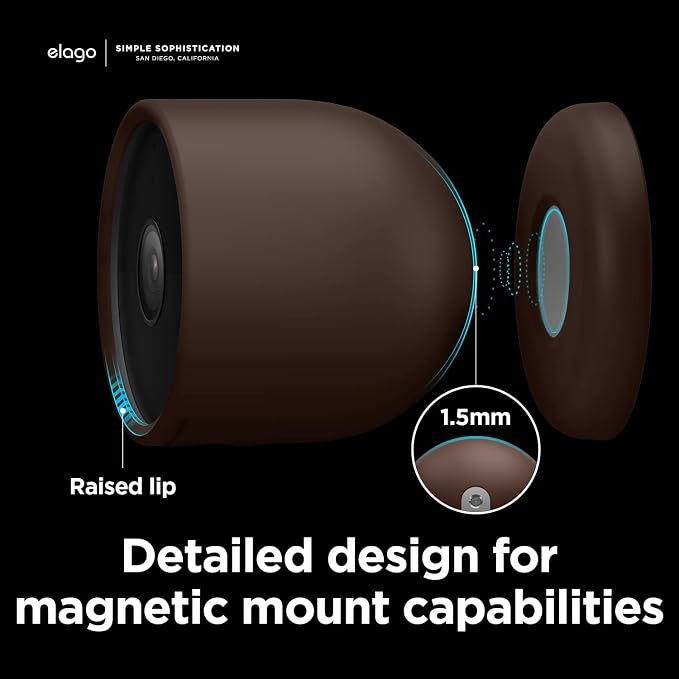 elago Silicone Cover for Google Nest Cam Outdoor or Indoor (Battery) | Magnetic Mount Cover Included, All Weather Protection, Easy Installation [Dark Brown] (NOT Compatible with wired, 2nd gen) - Image 4
