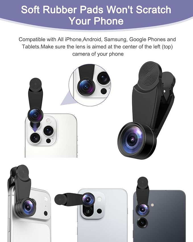 7-in-1 Cell Phone Camera Lens Kit, 15X Macro, 0.63X Wide Angle, 2X Telephoto, 198° Fisheye, CPL, Star & Kaleidoscope Filters, Compatible with iPhone, Samsung & Most Major Smartphone - Image 6