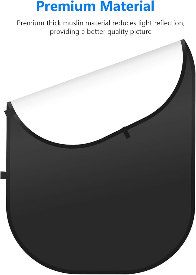 NEEWER Chromakey Backdrops, Double Sided Black Screen and White Screen | 2 in 1, Foldable Reversible Background, for Photography, Gaming, and Live Streaming, 5'×6.6'/1.5m×2m, Black/White - Image 2