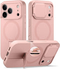 SURITCH for iPhone 17 Pro Max Case with Camera Control Cover, Camera Cover and Adjustable Kickstand, Compatible with MagSafe, Shockproof Bumper Protective Cases 6.9 Inch, Pink by SURITCH