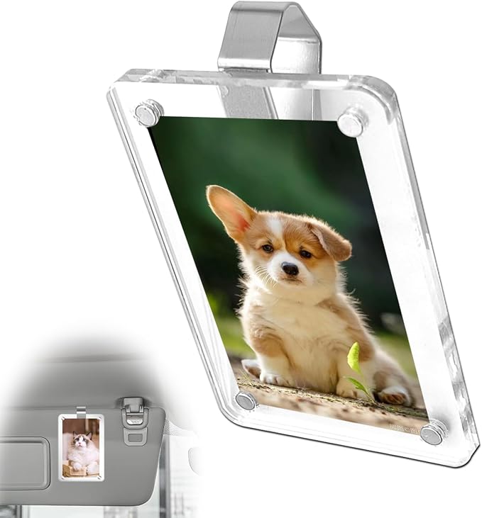 1Pcs Car Sun Visor Photo Holder, Magnetic 2.36"x3.54" Car Visor Photo Clip, Personalized Picture Frame for Cars, Horizontal & Vertical Photo Display Clip for Adding Family or Personal Photos by Unknown