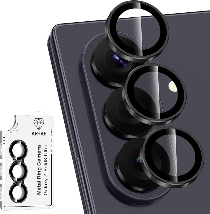 for Samsung Galaxy Z Fold 8 Ultra Camera Lens Protector, Individual Metal Ring Tempered Glass Lens Cover, [Strong Adsorption] Scratch Resistant Ultra-Thin HD Clear Lens Cover, 1 Set-Black Ring by Btscase