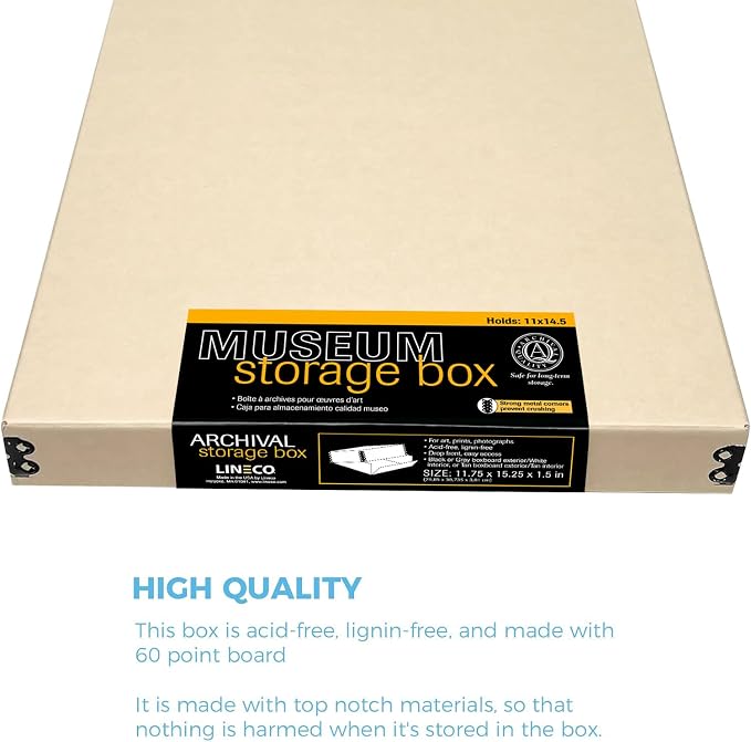 Lineco Museum Archival Storage Box, Drop Front, 11.75x15.25x1.5 in, Tan | Acid-Free with Metal Edge, Preserves Picture Longevity, Organize Photos, Newspapers, Prints, Documents, Crafts, DIY - Image 7