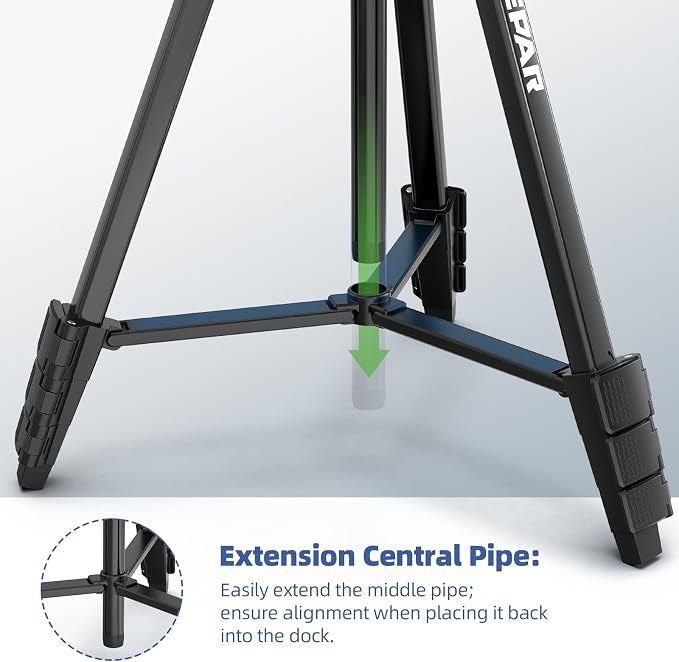 Huepar 60-Inch Lightweight Tripod Portable Adjustable Laser Level Tripod | 3-Way Swivel Pan Head, 2 Bubble Levels, 1/4" and 5/8" Thread Mount for Varieties Tools, Only for Indoor Basic Work - Image 7