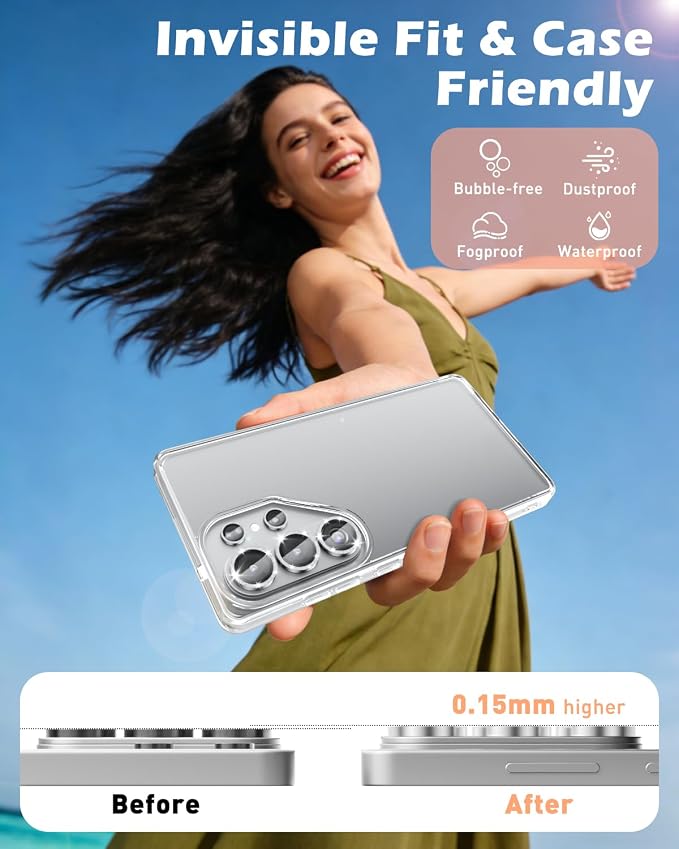 CloudValley for Samsung Galaxy S26 Ultra Camera Lens Protector Bling | 9H Tempered Glass + Aluminum Alloy Lens Protective Ring [Glitter Decoration] Ultra-HD Individual Lens Cover,Glitter Silver - Image 6