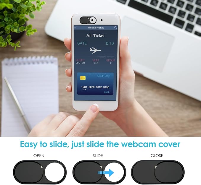 Laptop Camera Cover Slide, 0.027 Inch Ultra-Thin Metal Camera Privacy Covers, Webcam Cover Camera Cover Slide for iPhone, iPad, Mac, MacBook, Laptop, PC, Protect Your Privacy Security (Black-3 Pack) - Image 4