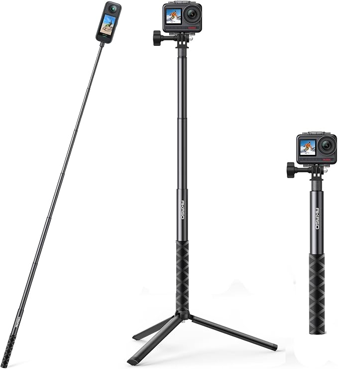 AKASO 49.2"/120cm Selfie Stick Tripod Extendable Action Camera Mount | Compatible with AKASO EK7000/Brave 4/EK7000 Pro/Brave 7 LE/Brave 7/GoPro Hero 13/12/11/10/ 9/Max/DJI Osmo Action 5/4/3 by AKASO
