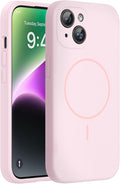 miracase Magnetic for iPhone 14 Plus Case, [Soft Anti-Scratch Microfiber Lining], Compatible with MagSafe, Silicone Shockproof Protection Phone Case for iPhone 14 Plus,Sand Pink by Miracase