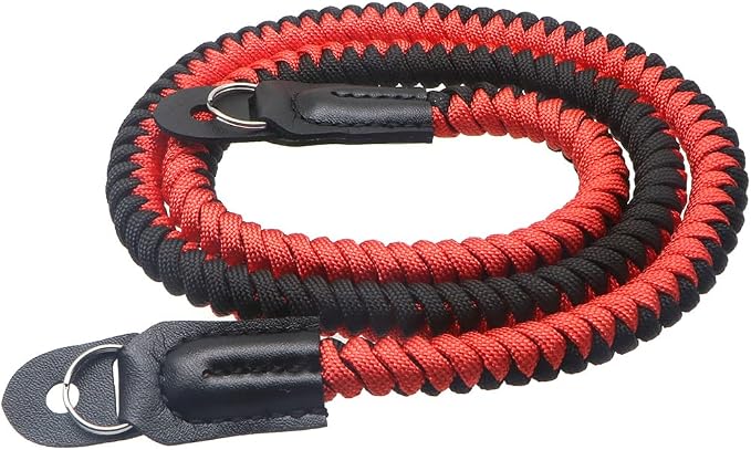 Paracord Woven Camera Neck Shoulder Strap Belt Hand Compatible with Canon Nikon Sony Olympus Pentax Fujifilm Panasonic SLR DSLR Digital Mirrorless Cameras 36inch Red Black by HITHUT