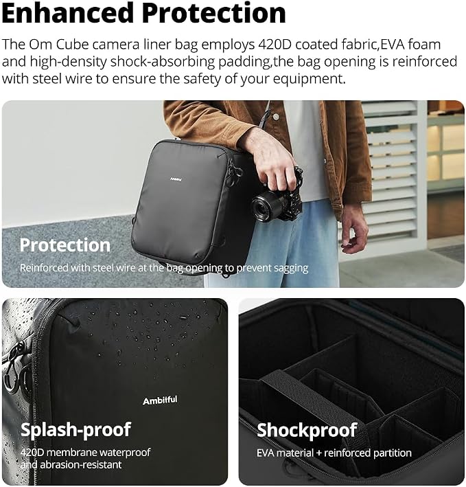 AMBITFUL Small Camera Cube Insert for Backpack, Waterproof Padded Camera Insert with Dividers for Travel Photography Gear Organizer (5.5L) - Image 3