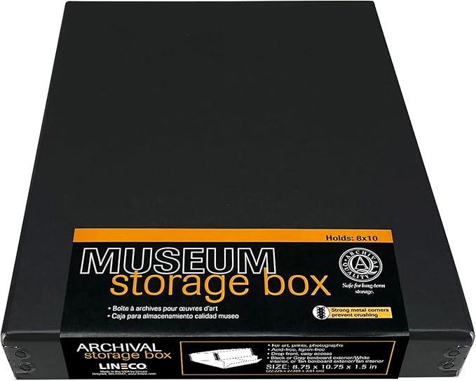 Lineco Museum Archival Storage Box, Drop Front, 8.75x10.75x1.5 in, Black | Acid-Free with Metal Edge, Preserves Picture Longevity, Organize Photos, Newspapers, Prints, Documents, Crafts, DIY by Lineco