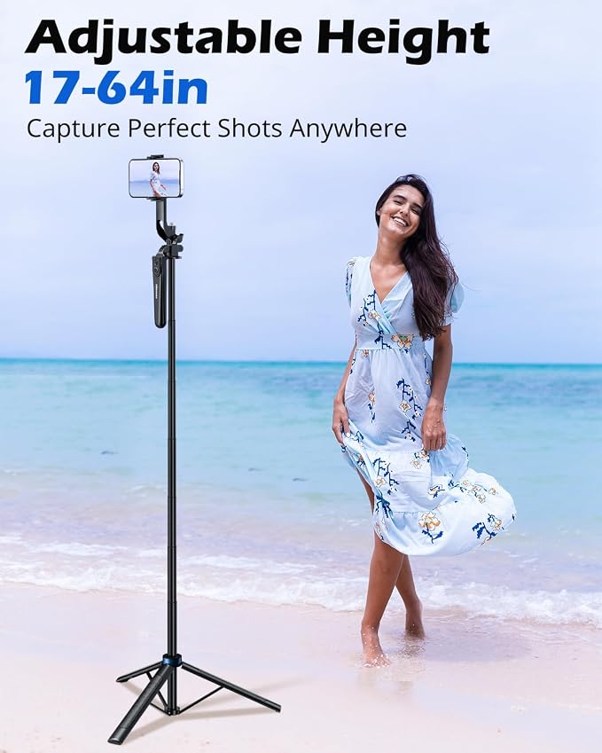 UBeesize 64'' Extendable Selfie Stick Tripod with Light & Remote | Compatible with iPhone, Android, GoPro & Camera, 360° Rotation & 270° Tilt, Foldable Design, Vlogging & Video Recording - Image 3
