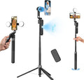 Magnetic Phone Tripod with Light for iPhone MagSafe 70.9'' Auto Face Tracking Selfie Stick with Remote, Portable 360°Tracking Stand that Follows Your Movement for Video Recording, Travel, Vlogging by HMDMDN