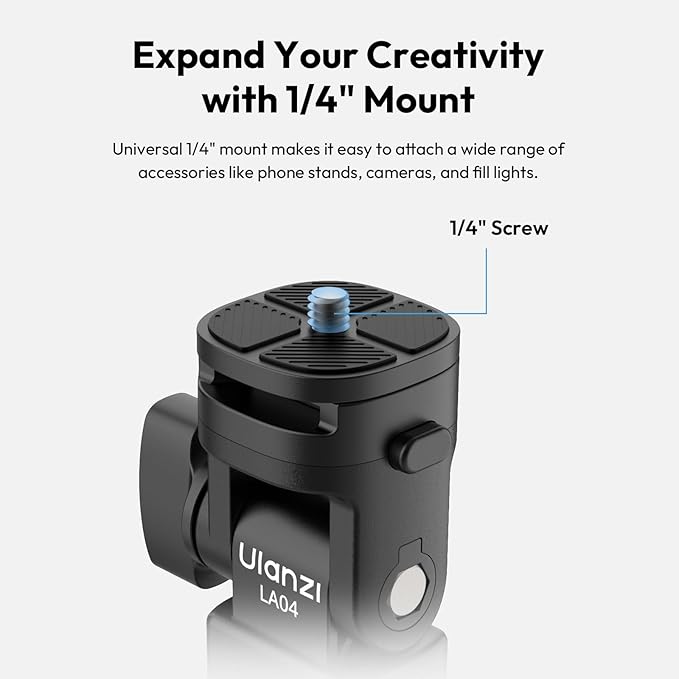 ULANZI LA04 Light Stand Mount Adapter w 1/4" Screw for Light Tripod | Quick Release,180° Tilt, Load 6.6lb, for Camera Mounting Plate Monitor Ring Light, Fits Flat Head Stand Boom Arm C Stand - Image 3