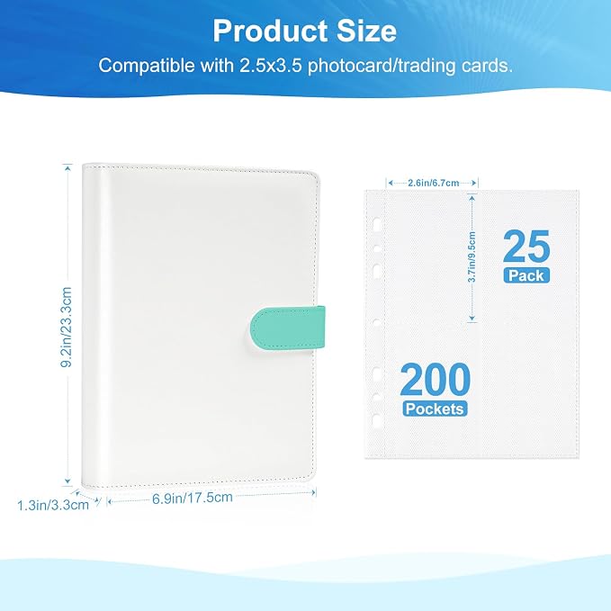 PU Leather Refillable Photo Album A5 Photocard Binder, 200 Pockets, Compatible with Fujifilm Instax Mini 12 11 9 40 99 90 8 7 Evo LiPlay, Polaroid Snap PIC-300 Z2300 Instant Cameras (Green) - Image 4