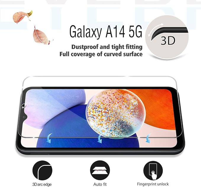 Galaxy A14 HD Clear Tempered Glass Screen Protector + Camera Lens Protectors, [2+2 Pack] [3D Glass] [Anti-Glare] [Bubble-Free] Screen Protector Glass For Samsung Galaxy A14 - Image 3