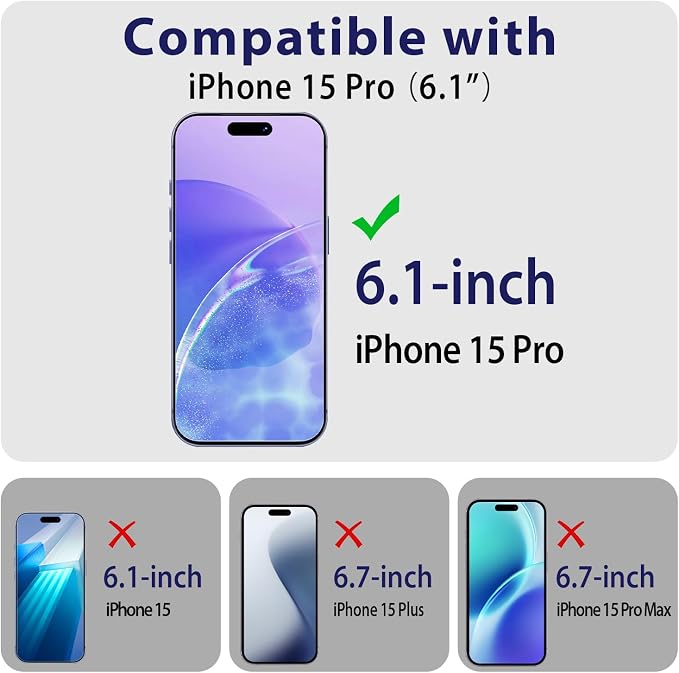 2 Pack Tempered Glass Screen Protector for iPhone 15 Pro 6.1-Inch | with Camera Lens Protector, Anti-Spy Tempered Glass Film, Easy Installation, 9H Hardness, Case Friendly - Image 2