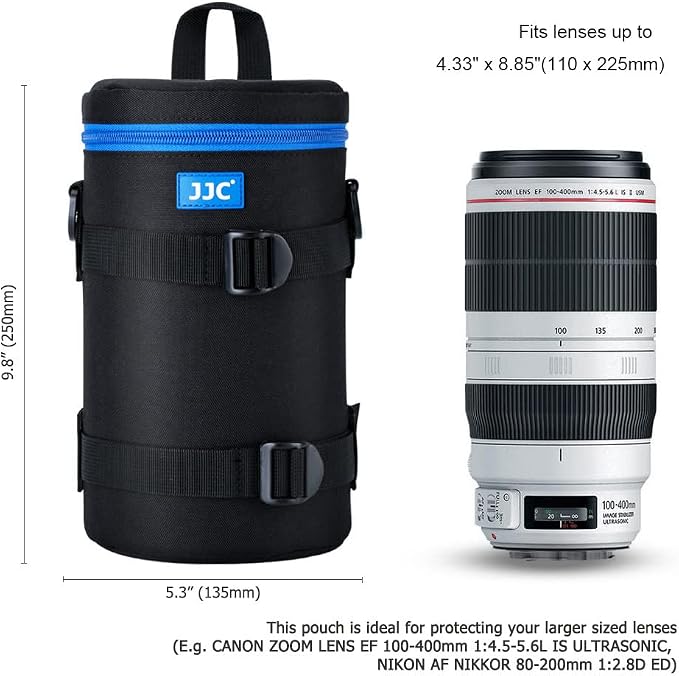 JJC Deluxe Lens Case Pouch Bag for Camera Lens Below 4.3" x 8.8"(D x L) | for Canon EF 100-400mm f4.5-5.6L IS USM/EF 70-200mm f2.8L, RF 600mm f11, Nikon AF 80-200mm f2.8D/AF-S 70-200mm f2.8G Lens - Image 3