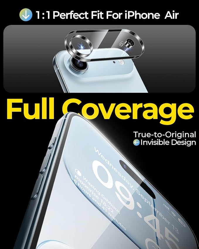 2+2 Pack Privacy Screen Protector for iPhone Air with Camera Lens Protector | TOP 9H+ Tempered Glass [Zero Bubble][10X Military Protection] 17 Air 6.5" Full Edge Coverage,Case Friendly,Scratch Resistant - Image 5